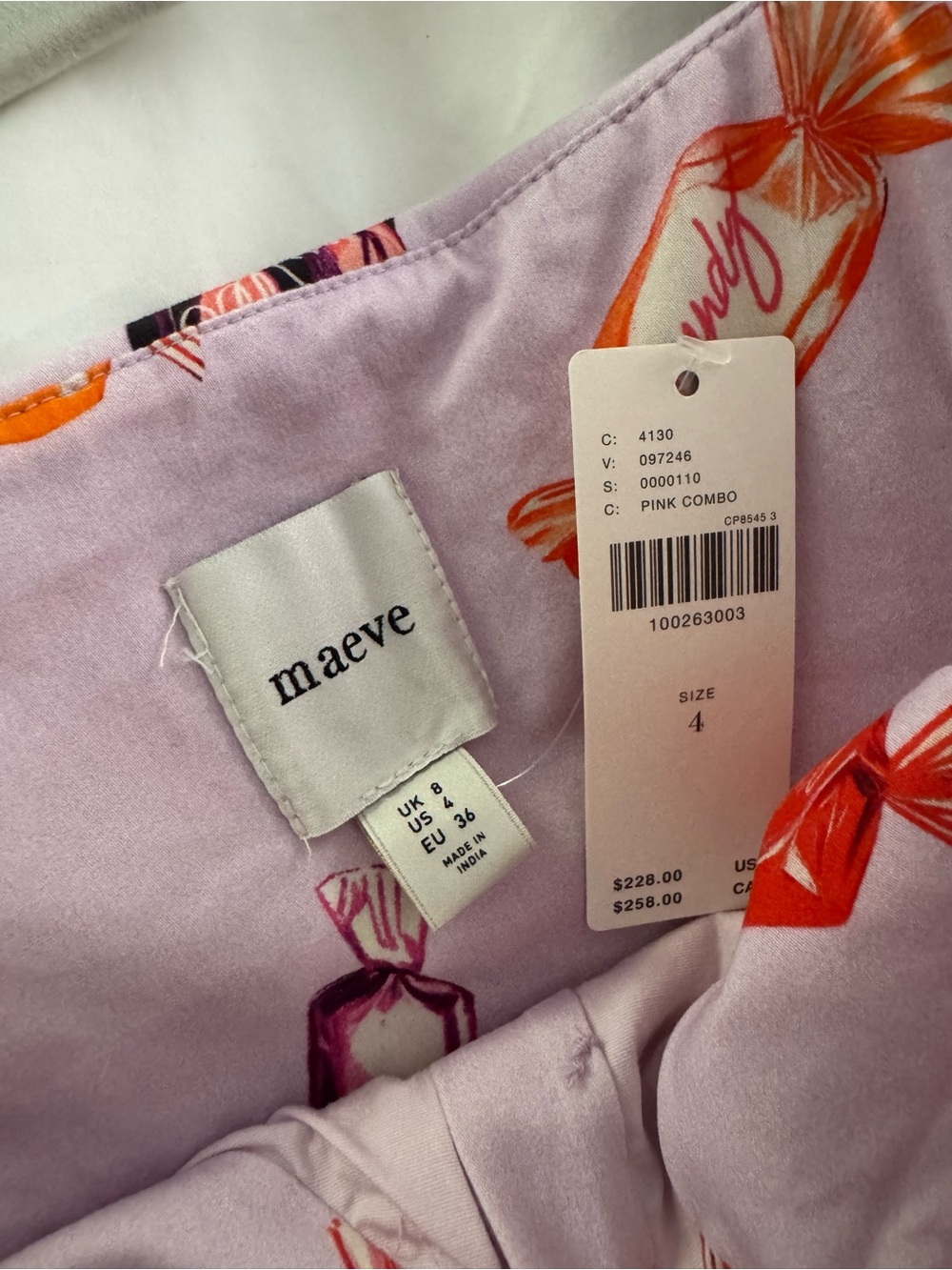 NWT Anthropologie Maeve Candy Print Pink Spaghetti Strap Dress - Picture 4 of 6